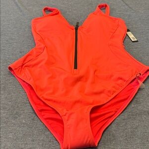 Ta3 One-Piece Swimsuit with Zipper Hot Coral